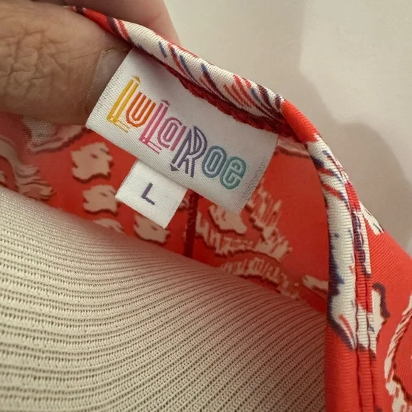 LuLaRoe Dani Sz L Red Geometric Maxi Dress Silky - Picture 2 of 5